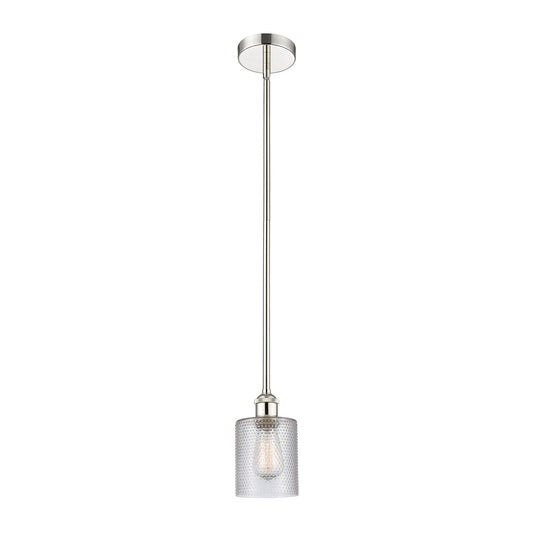 Innovations Cobbleskill 5in 1-Light Mini Pendant | Industrial Polished Nickel Steel and Clear Cobbleskill Glass | Kitchen Island & | Model 616-1S-PN-G112