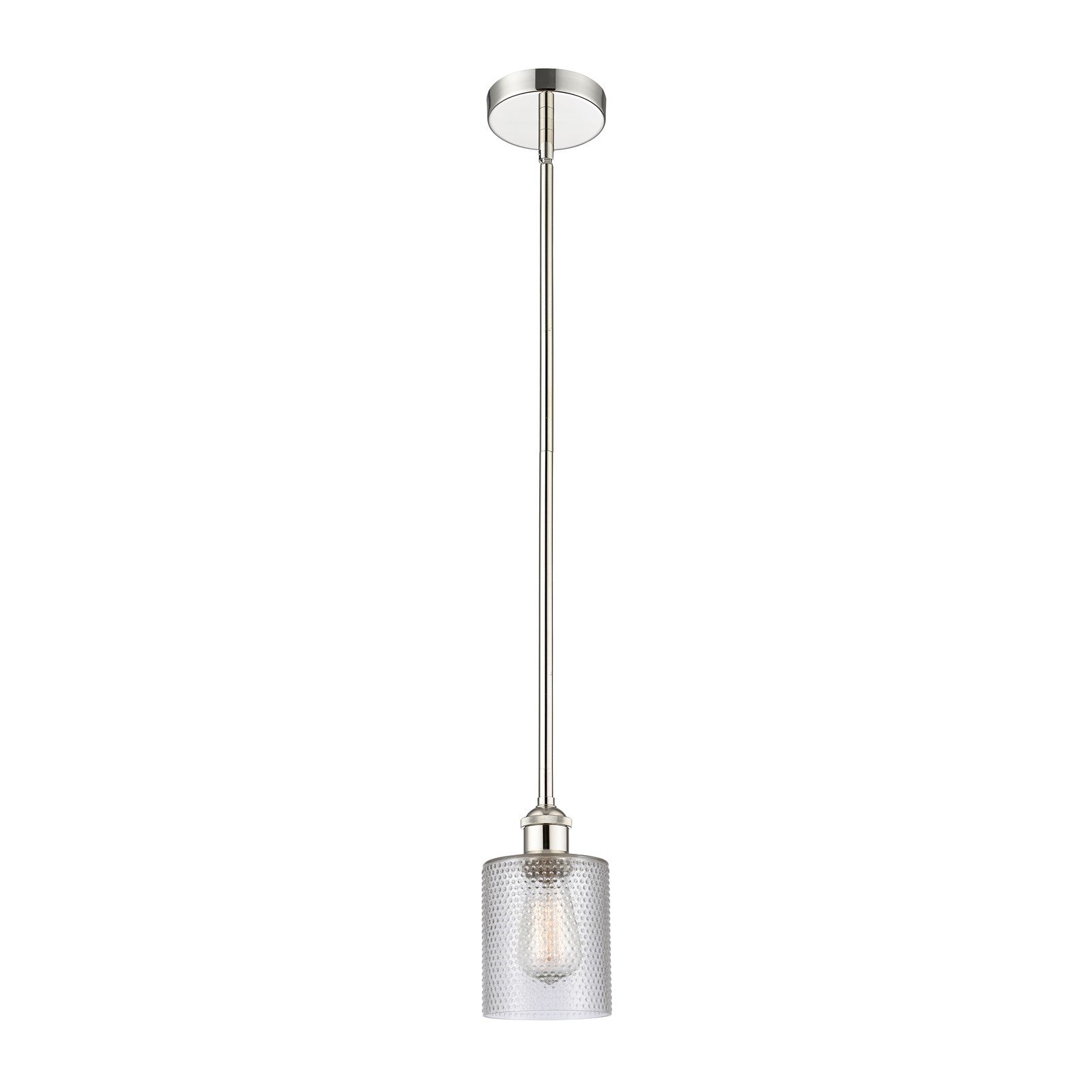 Innovations Cobbleskill 5in 1-Light Mini Pendant | Industrial Polished Nickel Steel and Clear Cobbleskill Glass | Kitchen | Model 616-1S-PN-G112-LED
