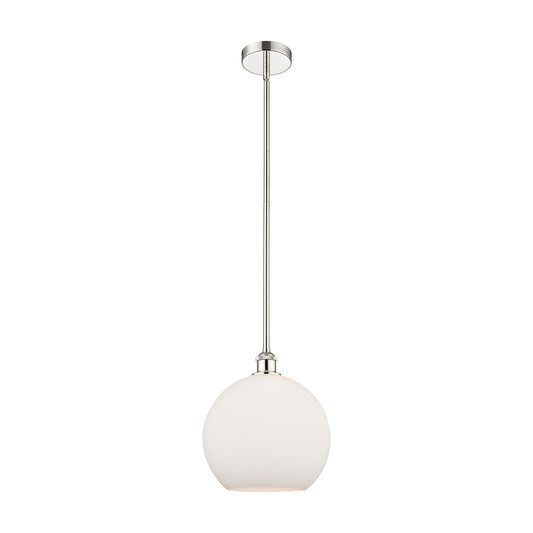 Innovations Athens 12in 1-Light Mini Pendant | Industrial Polished Nickel Steel and Matte White Glass | Kitchen Island & Dining | Model 616-1S-PN-G121-12