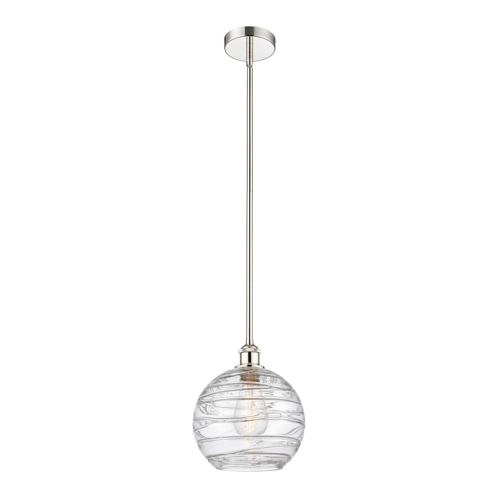 Innovations Athens Deco Swirl 10in 1-Light Mini Pendant | Industrial Polished Nickel and Clear Deco Swirl Glass | Kitchen | Model 616-1S-PN-G1213-10CL
