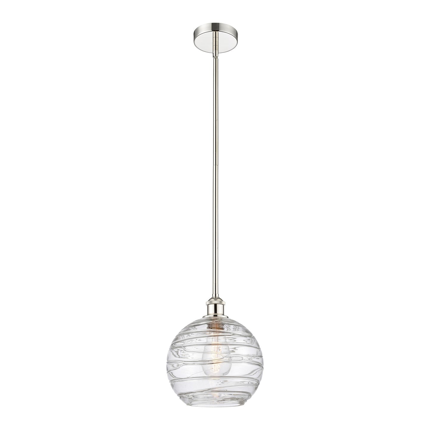 Innovations Athens Deco Swirl 10in 1-Light Mini Pendant | Industrial Polished Nickel and Clear Deco Swirl Glass | Kitchen | Model 616-1S-PN-G1213-10CL