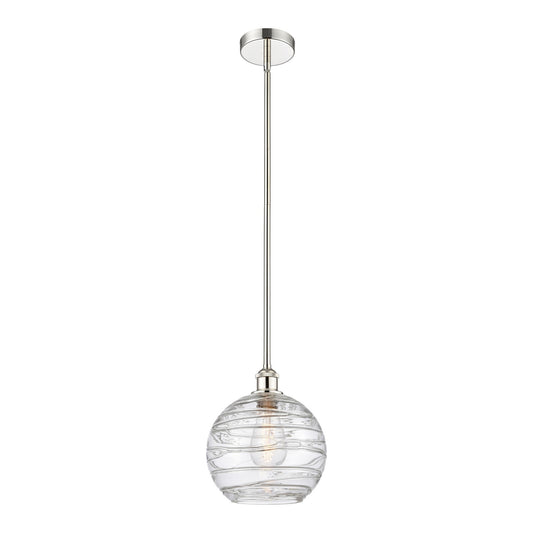 Innovations Athens Deco Swirl 10in 1-Light Mini Pendant | Industrial Polished Nickel and Clear Deco Swirl Glass | Kitchen | Model 616-1S-PN-G1213-10CL