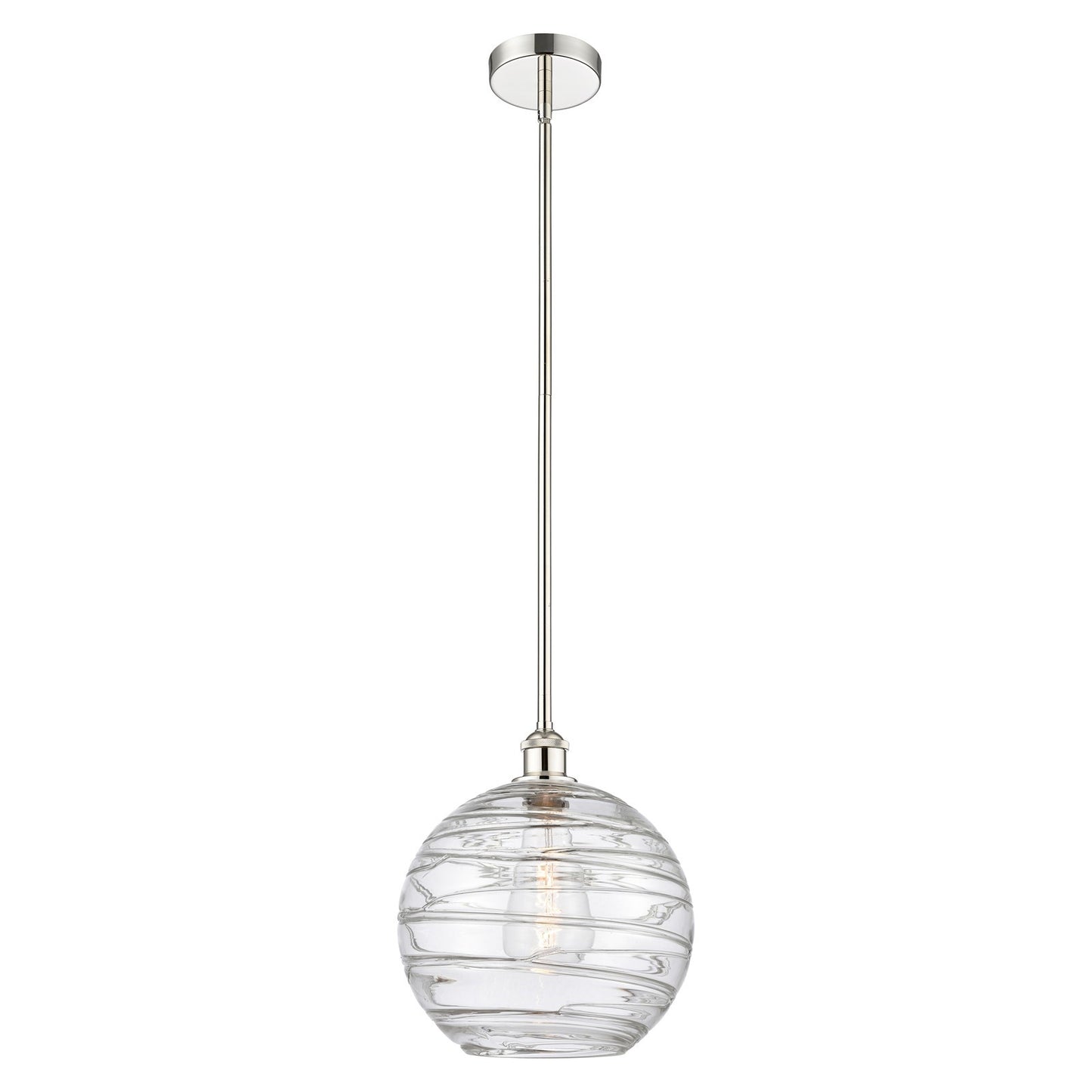 Innovations Athens Deco Swirl 12in 1-Light Mini Pendant | Industrial Polished Nickel Steel and Clear Deco Swirl Glass | Model 616-1S-PN-G1213-12CL