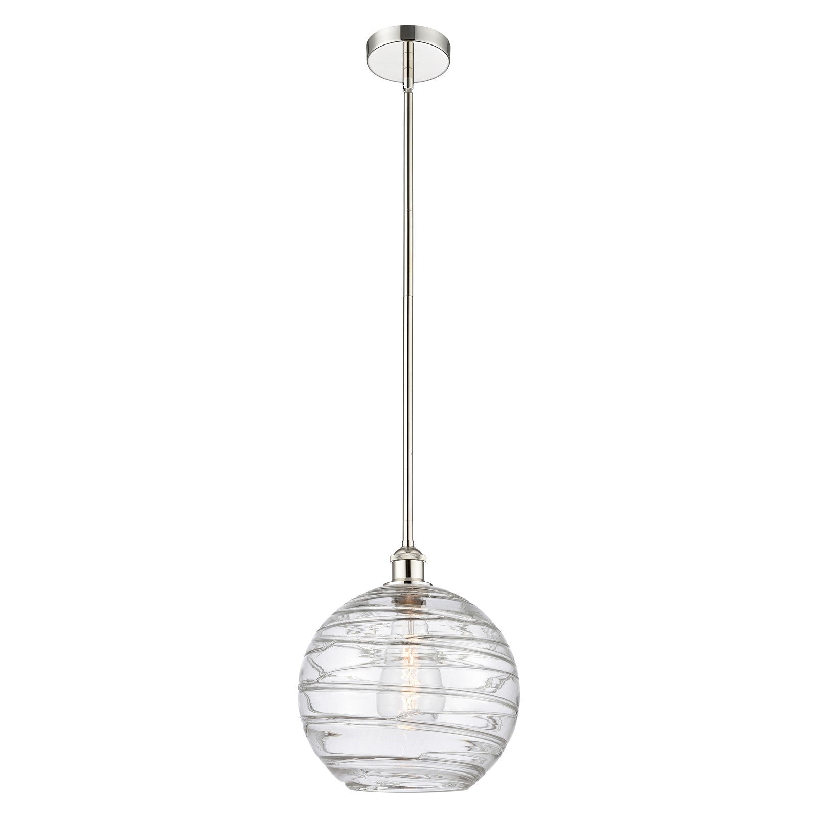 Innovations Athens Deco Swirl 12in 1-Light Mini Pendant | Industrial Polished Nickel Steel and Clear Deco Swirl Glass | Model 616-1S-PN-G1213-12CL