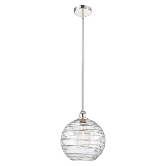 Innovations Athens Deco Swirl 12in 1-Light Mini Pendant | Industrial Polished Nickel Steel and Clear Deco Swirl Glass | Model 616-1S-PN-G1213-12CL