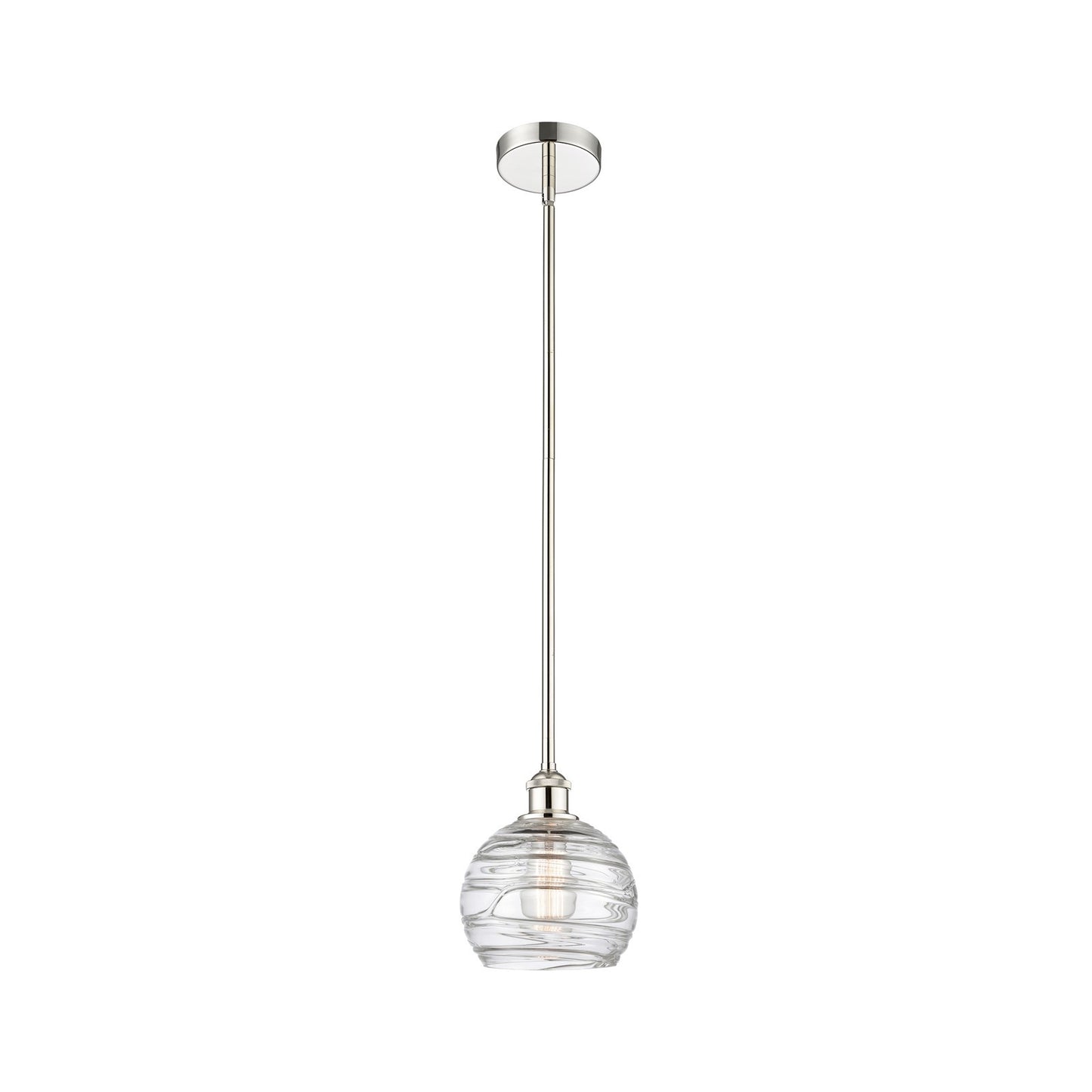 Innovations Athens Deco Swirl 8in 1-Light Mini Pendant | Industrial Polished Nickel Steel and Clear Deco Swirl Glass | Kitchen | Model 616-1S-PN-G1213-8CL