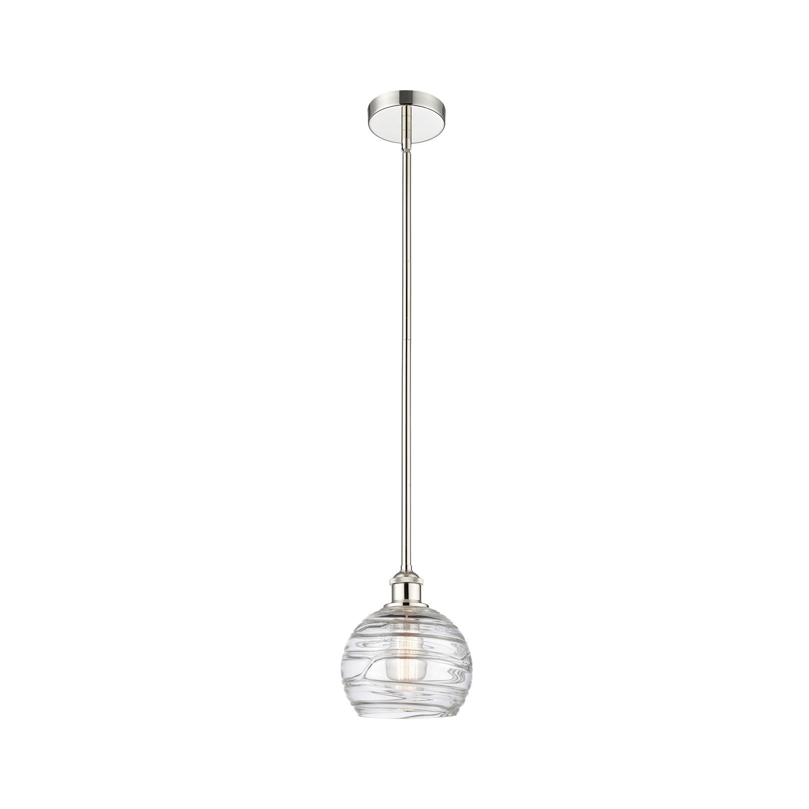 Innovations Athens Deco Swirl 8in 1-Light Mini Pendant | Industrial Polished Nickel Steel and Clear Deco Swirl Glass | Kitchen | Model 616-1S-PN-G1213-8CL