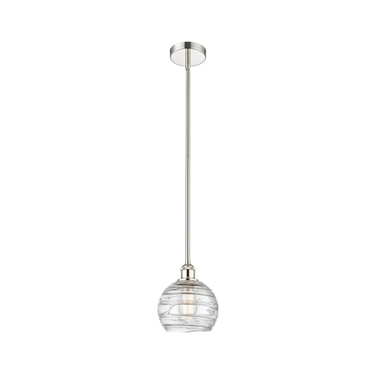 Innovations Athens Deco Swirl 8in 1-Light Mini Pendant | Industrial Polished Nickel Steel and Clear Deco Swirl Glass | Kitchen | Model 616-1S-PN-G1213-8CL