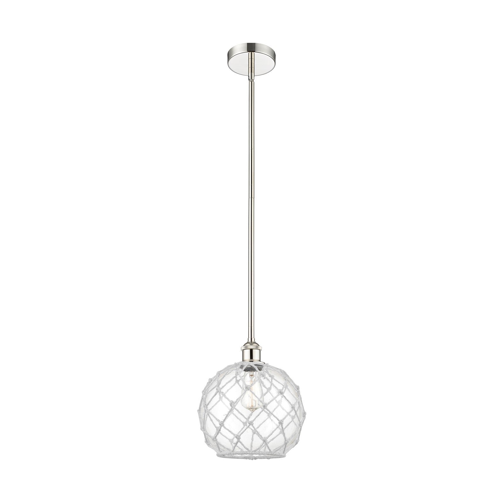 Innovations Farmhouse Rope 10in 1-Light Mini Pendant | Industrial Polished Nickel and Clear Glass with White Rope | Kitchen | Model 616-1S-PN-G122-10RW
