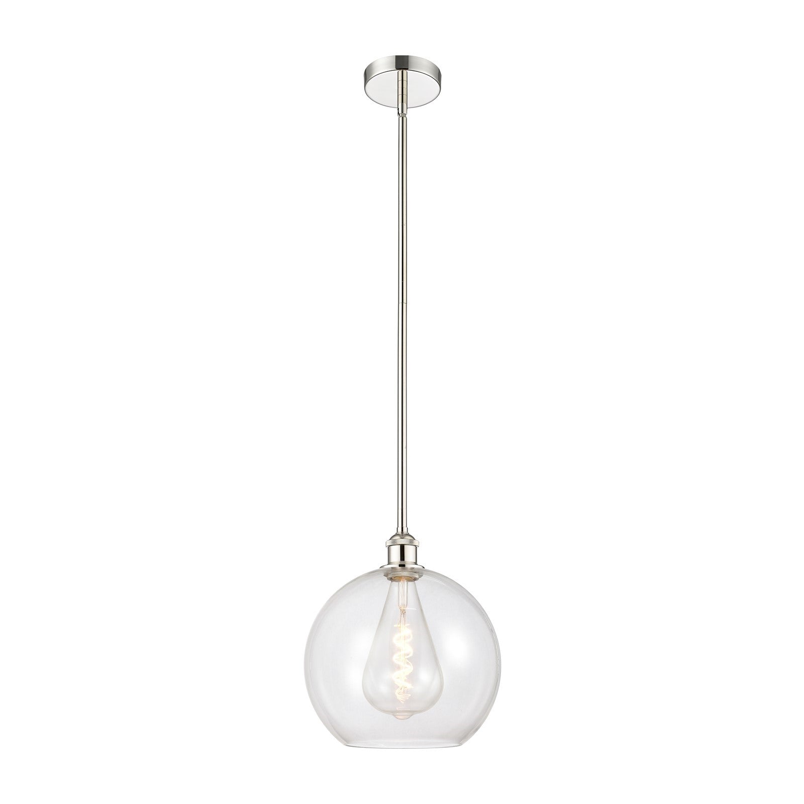 Innovations Athens 12in 1-Light Mini Pendant | Industrial Polished Nickel Steel and Clear Glass | Kitchen Island & Dining | Model 616-1S-PN-G122-12-LED