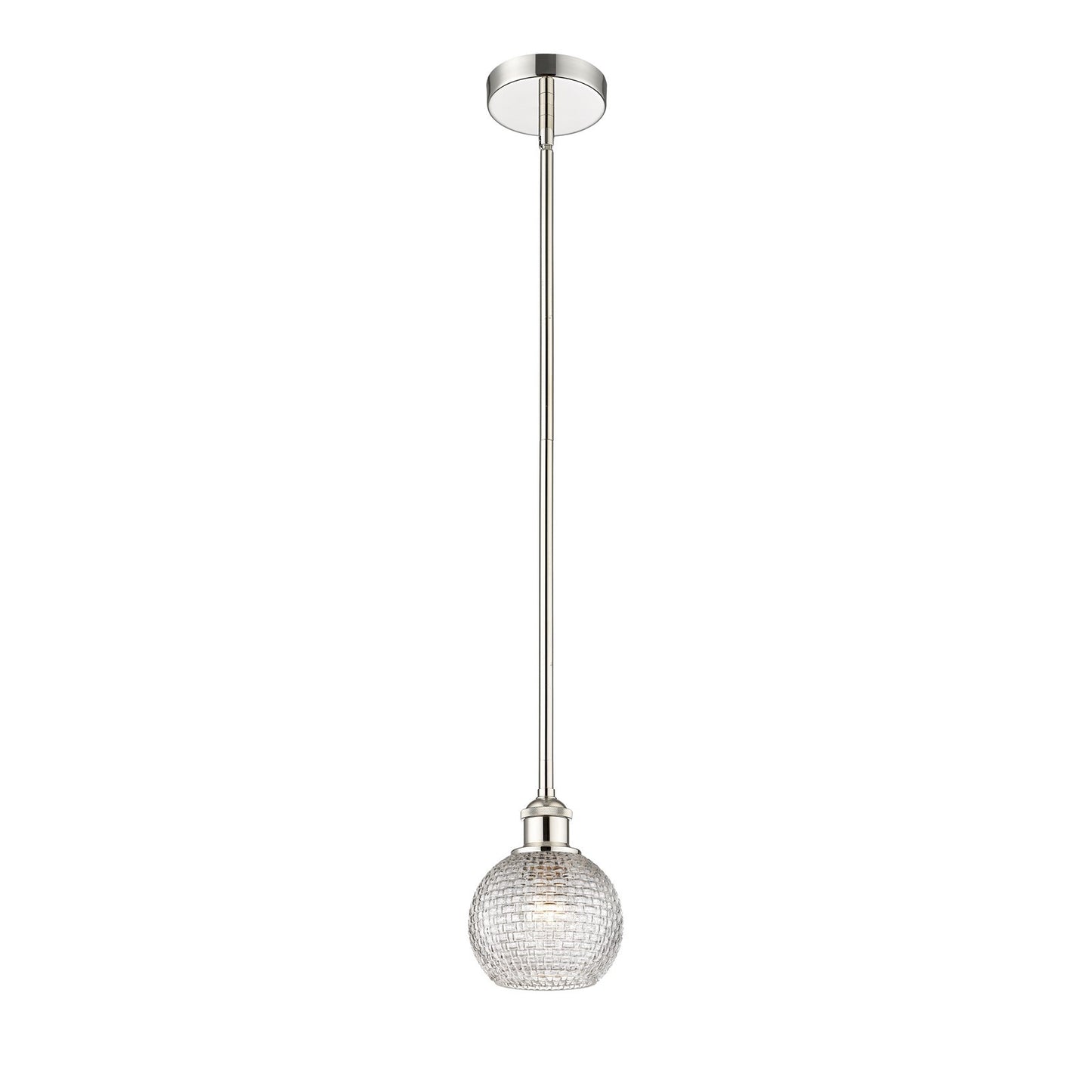 Innovations Athens 6in 1-Light Mini Pendant | Modern Farmhouse Polished Nickel and Clear Basket Weave Glass | Kitchen Island & | Model 616-1S-PN-G122C-6CL
