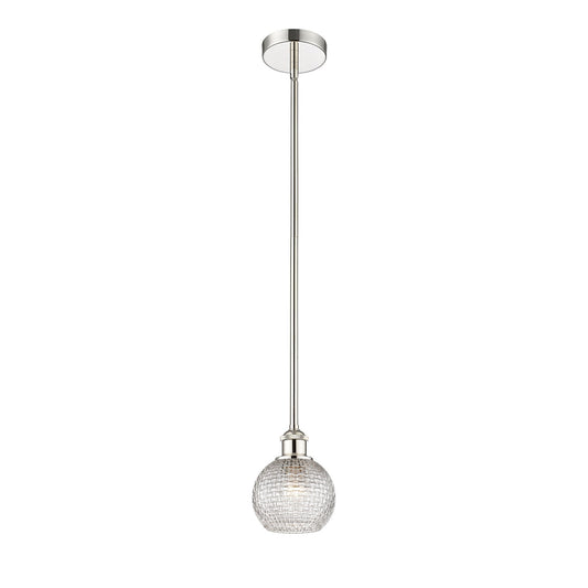 Innovations Athens 6in 1-Light Mini Pendant | Modern Farmhouse Polished Nickel and Clear Basket Weave Glass | Kitchen Island & | Model 616-1S-PN-G122C-6CL