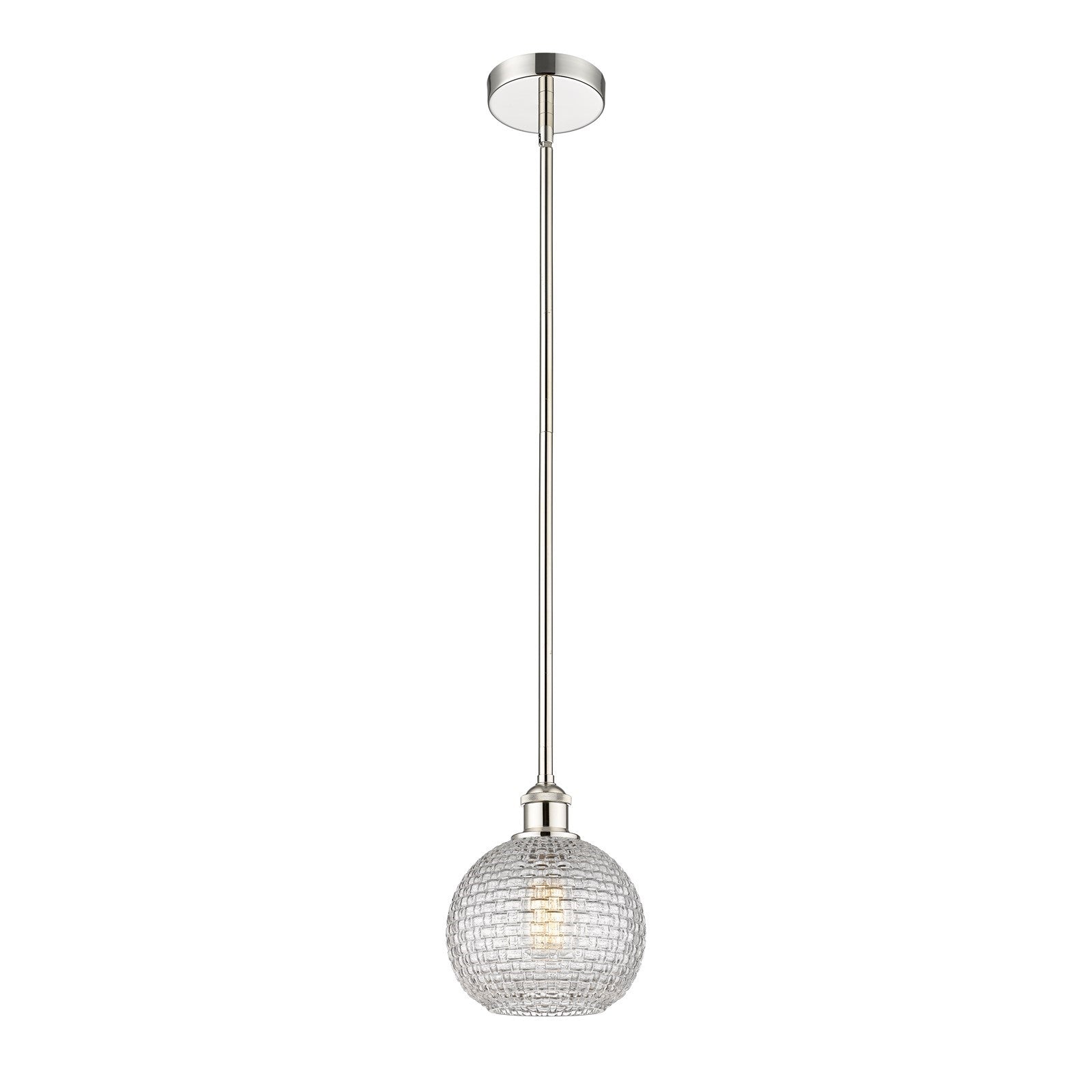 Innovations Athens 8in 1-Light Mini Pendant | Modern Farmhouse Polished Nickel and Clear Basket Weave Glass | Kitchen Island & | Model 616-1S-PN-G122C-8CL