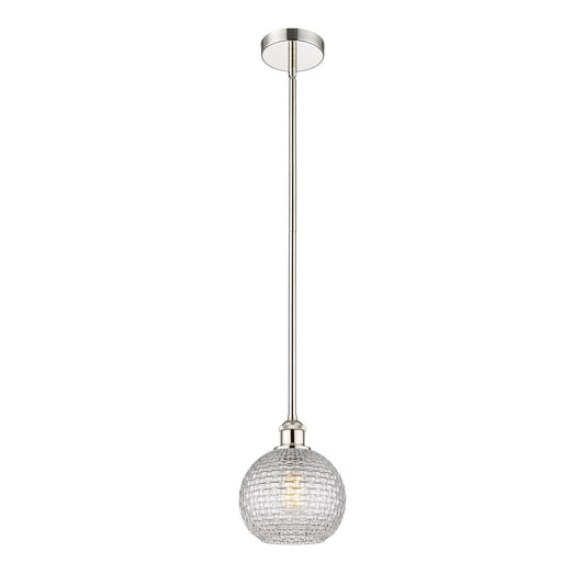 Innovations Athens 8in 1-Light Mini Pendant | Modern Farmhouse Polished Nickel and Clear Basket Weave Glass | Kitchen Island & | Model 616-1S-PN-G122C-8CL
