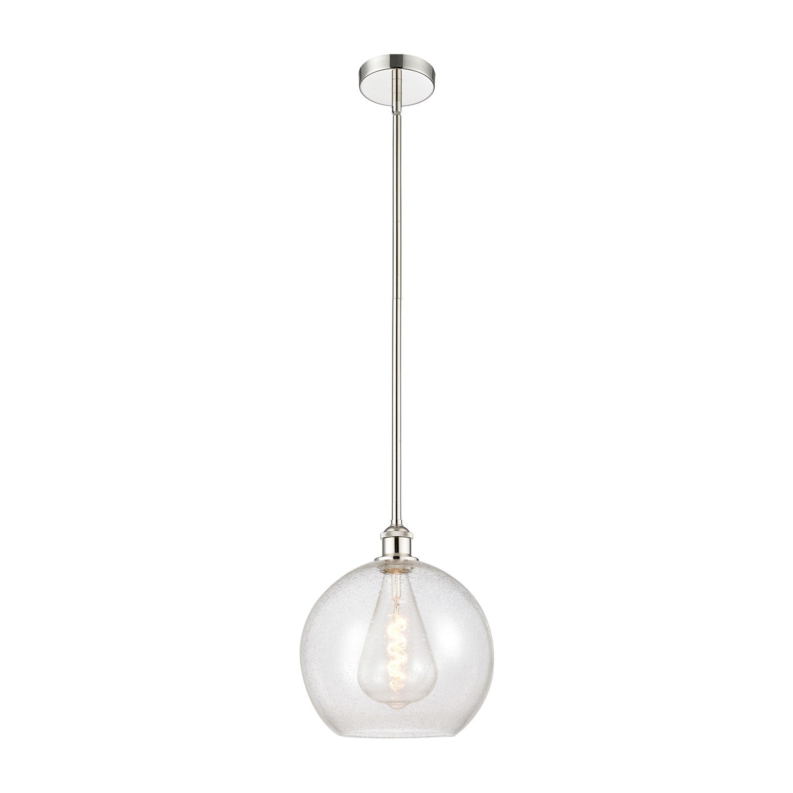 Innovations Athens 12in 1-Light Mini Pendant | Industrial Polished Nickel Steel and Seedy Glass | Kitchen Island & Dining | Model 616-1S-PN-G124-12-LED