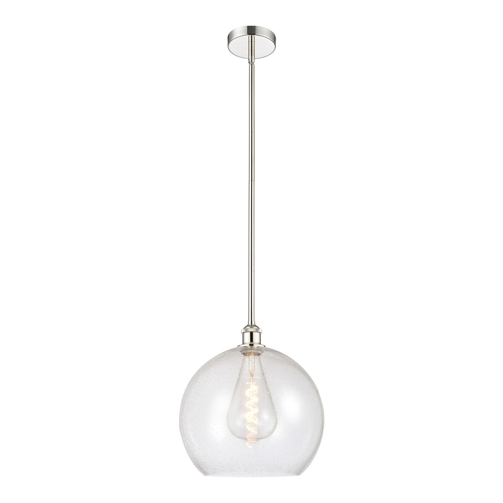 Innovations Athens 14in 1-Light Pendant | Industrial Polished Nickel Steel and Seedy Glass | Kitchen Island & Dining Room | Model 616-1S-PN-G124-14
