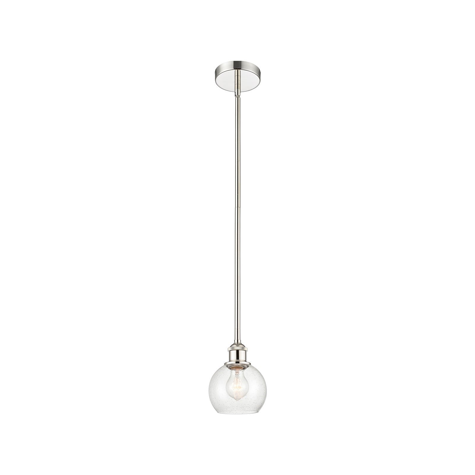 Innovations Athens 6in 1-Light Mini Pendant | Industrial Polished Nickel Steel and Seedy Glass | Kitchen Island & Dining Room | Model 616-1S-PN-G124-6-LED