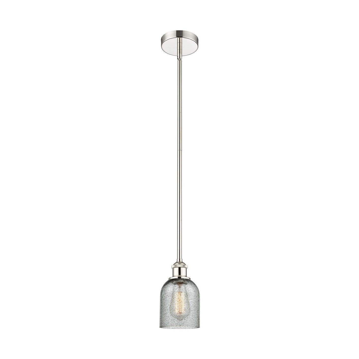 Innovations Caledonia 5in 1-Light Mini Pendant | Industrial Polished Nickel Steel and Charcoal Glass | Kitchen Island & Dining Room | Model 616-1S-PN-G257