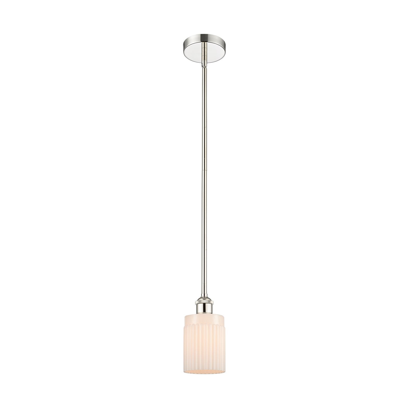 Innovations Hadley 1-Light Mini Pendant | Polished Nickel Steel and Matte White Ribbed Glass | Kitchen Island & Breakfast Nook | Model 616-1S-PN-G341