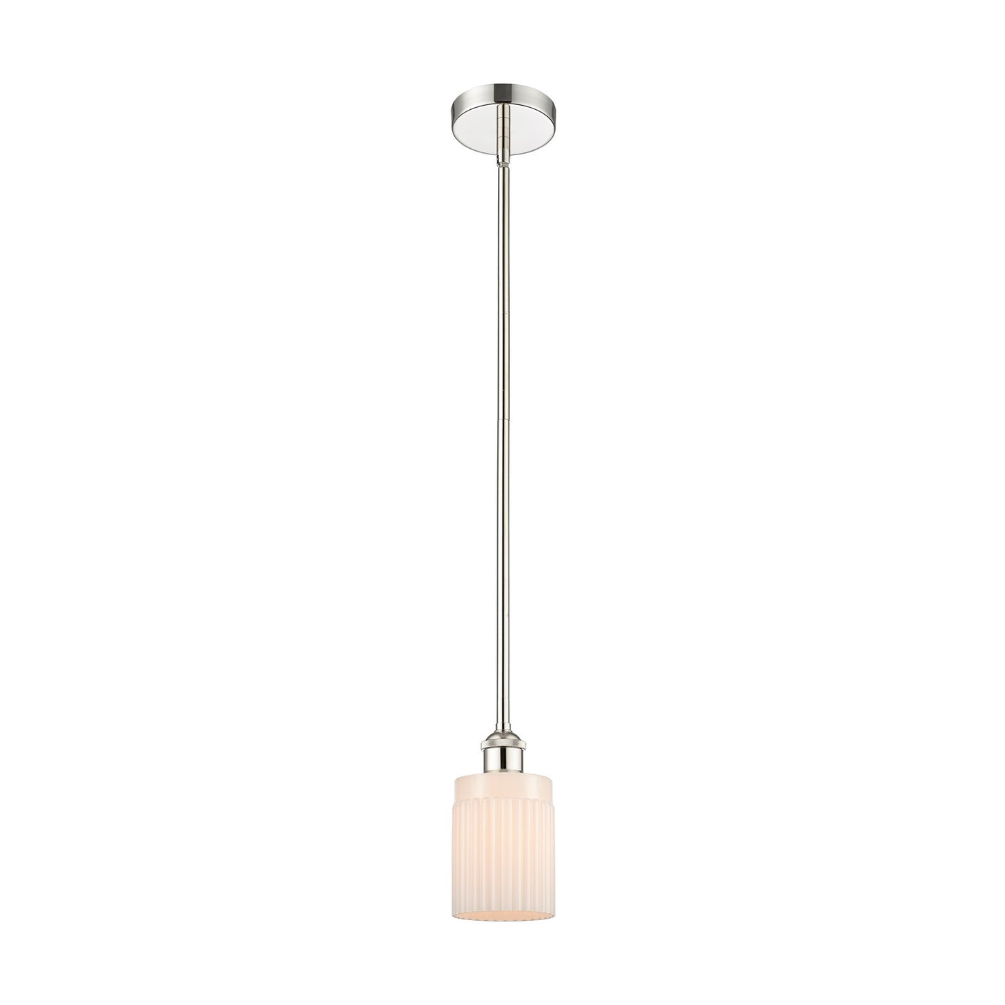 Innovations Hadley 1-Light Mini Pendant | Polished Nickel Steel and Matte White Ribbed Glass | Kitchen Island & Breakfast Nook | Model 616-1S-PN-G341