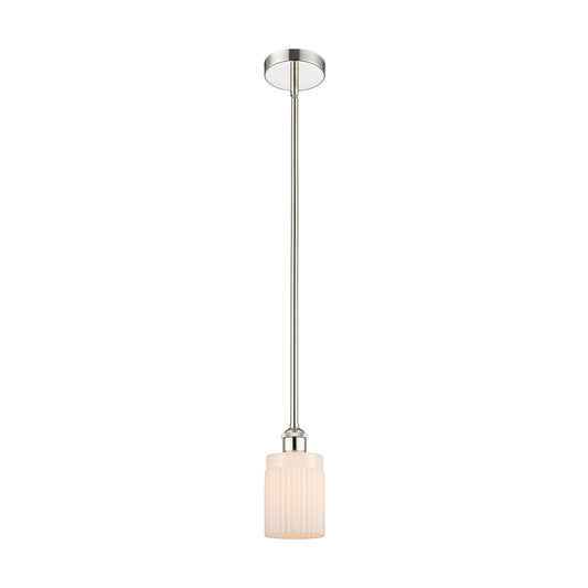 Innovations Hadley 4.5in 1-Light Mini Pendant | Art Nouveau Polished Nickel and Matte White Ribbed Glass | Kitchen Island & | Model 616-1S-PN-G341-LED