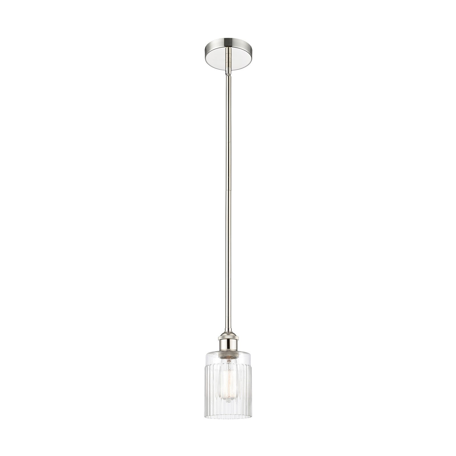 Innovations Hadley 5in 1-Light Mini Pendant | Art Nouveau Polished Nickel Steel and Clear Ribbed Glass | Kitchen Island & Dining | Model 616-1S-PN-G342