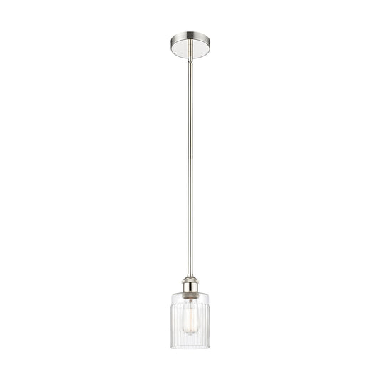 Innovations Hadley 4.5in 1-Light Mini Pendant | Art Nouveau Polished Nickel Steel and Clear Ribbed Glass | Kitchen Island & | Model 616-1S-PN-G342-LED