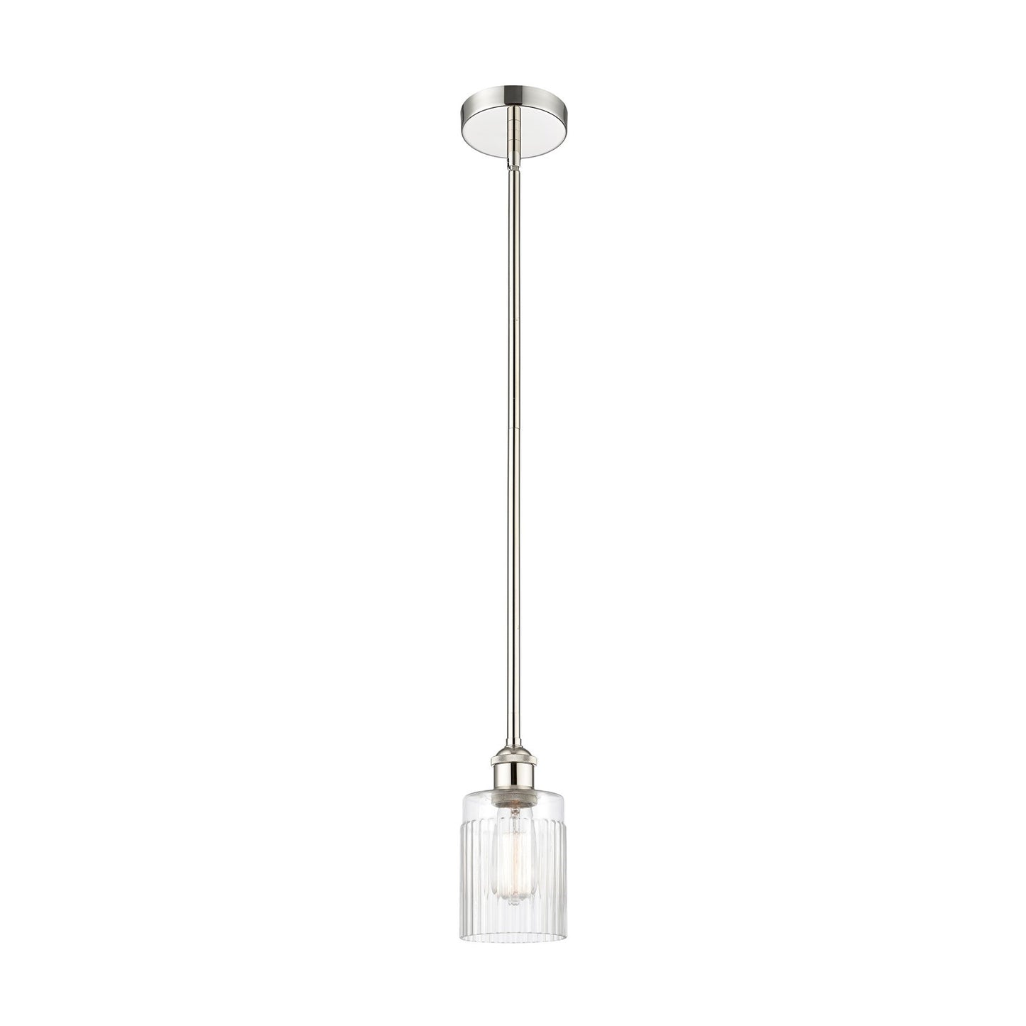 Innovations Hadley 4.5in 1-Light Mini Pendant | Art Nouveau Polished Nickel Steel and Clear Ribbed Glass | Kitchen Island & | Model 616-1S-PN-G342-LED