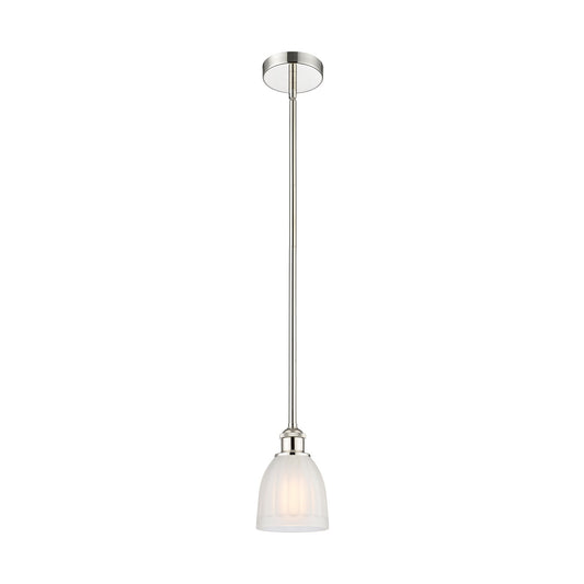 Innovations Brookfield 6in 1-Light Mini Pendant | Industrial Polished Nickel and White Ribbed Glass | Kitchen Island & Dining | Model 616-1S-PN-G441-LED