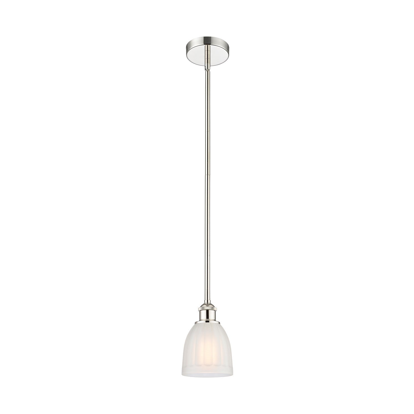 Innovations Brookfield 6in 1-Light Mini Pendant | Industrial Polished Nickel and White Ribbed Glass | Kitchen Island & Dining | Model 616-1S-PN-G441-LED