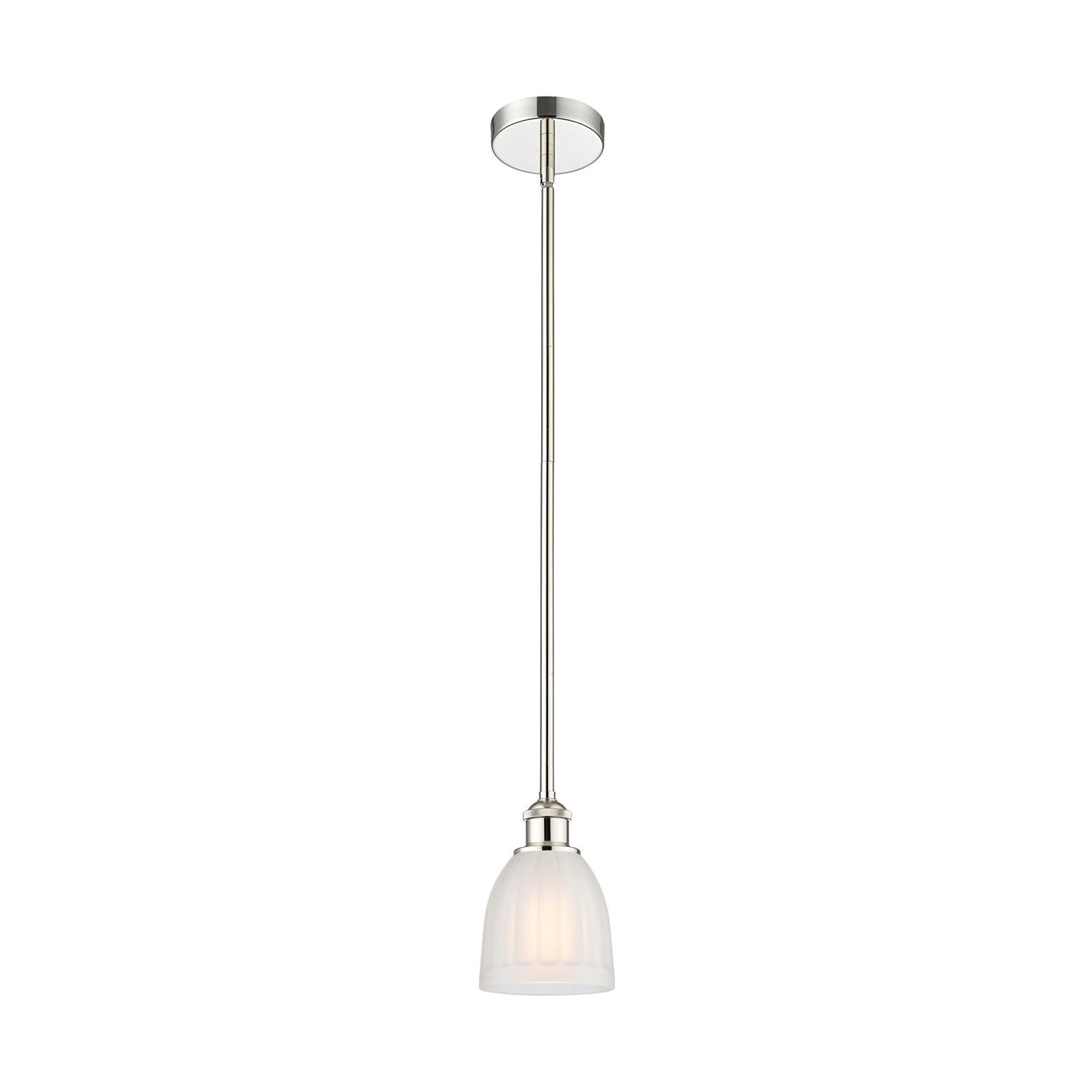 Innovations Brookfield 6in 1-Light Mini Pendant | Industrial Polished Nickel and White Ribbed Glass | Kitchen Island & Dining | Model 616-1S-PN-G441-LED