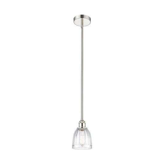 Innovations Brookfield 6in 1-Light Mini Pendant | Industrial Polished Nickel Steel and Clear Ribbed Glass | Kitchen Island & | Model 616-1S-PN-G442-LED