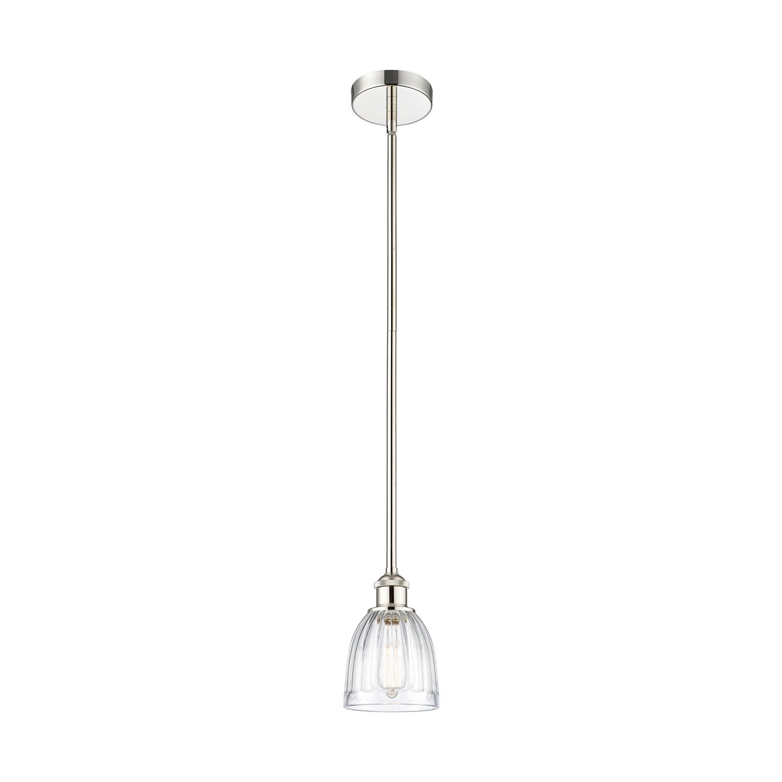 Innovations Brookfield 6in 1-Light Mini Pendant | Industrial Polished Nickel Steel and Clear Ribbed Glass | Kitchen Island & | Model 616-1S-PN-G442-LED