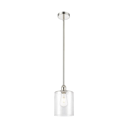 Innovations Paladin 7in 1-Light Mini Pendant | Farmhouse Polished Nickel Steel and Seedy Glass Cylinder | Kitchen Island & | Model 616-1S-PN-G4424-7