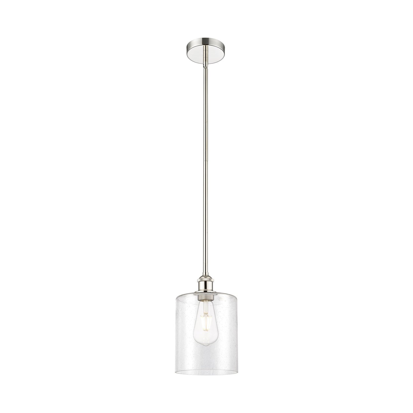 Innovations Paladin 7in 1-Light Mini Pendant | Farmhouse Polished Nickel Steel and Seedy Glass Cylinder | Kitchen Island & | Model 616-1S-PN-G4424-7