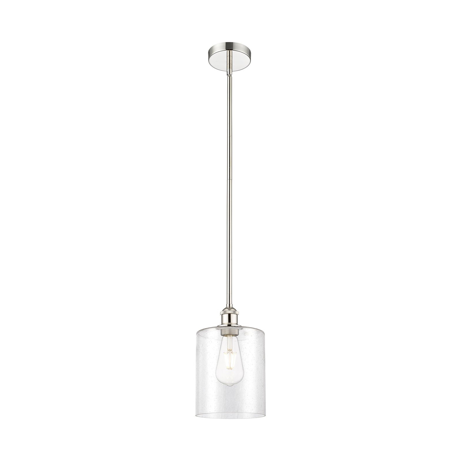 Innovations Paladin 7in 1-Light Mini Pendant | Farmhouse Polished Nickel Steel and Seedy Glass Cylinder | Kitchen Island & | Model 616-1S-PN-G4424-7