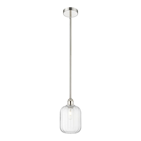 Innovations Preston Cylinder 7in 1-Light Mini Pendant | Industrial Polished Nickel Steel and Clear Glass | Kitchen Island & | Model 616-1S-PN-G460-7CL