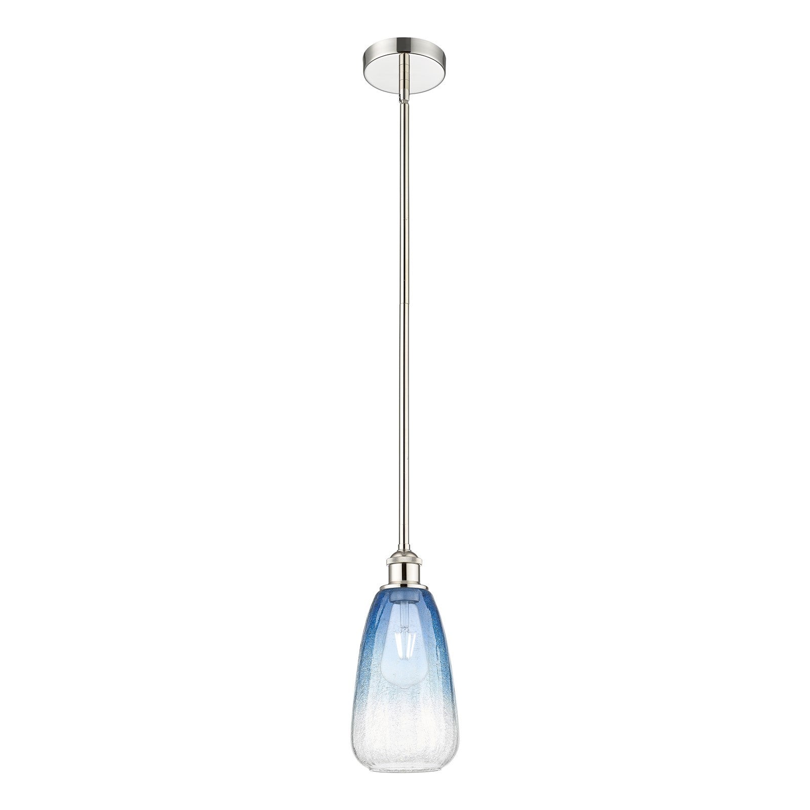 Innovations Brookhaven Almond 6in 1-Light Mini Pendant | Industrial Polished Nickel and Sapphire Blue Glass | Kitchen Island & | Model 616-1S-PN-G480-6SB