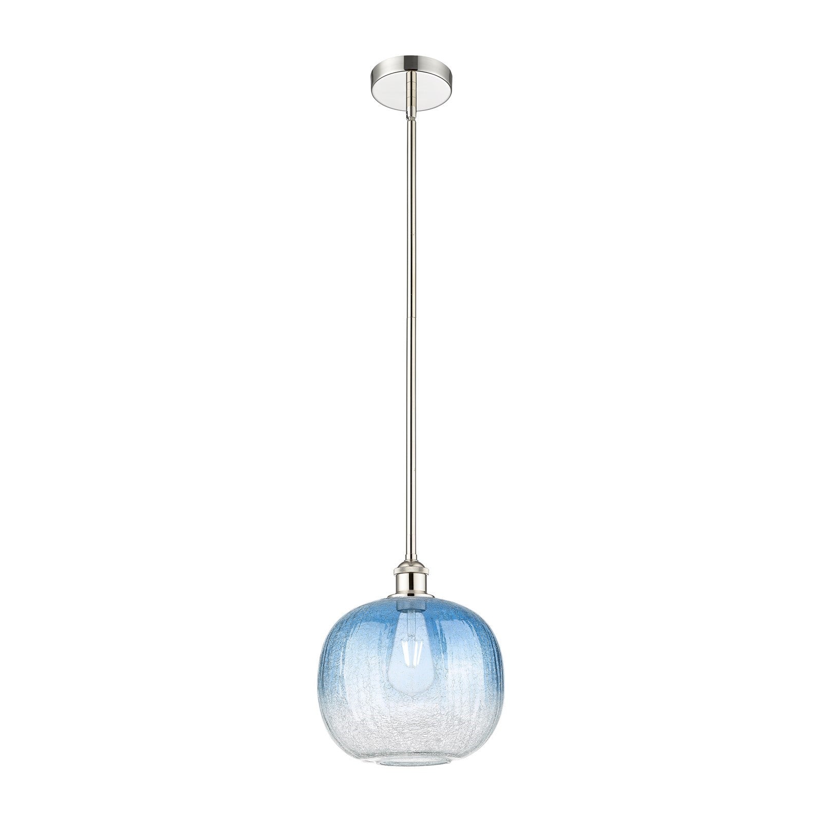 Innovations Brookhaven Sphere 10.5in 1-Light Mini Pendant | Industrial Polished Nickel and Sapphire Blue Glass | Kitchen | Model 616-1S-PN-G481-10SB