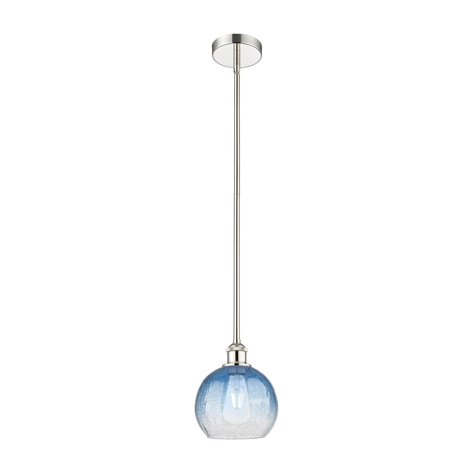 Innovations Brookhaven Globe 8in 1-Light Mini Pendant | Industrial Polished Nickel and Sapphire Blue Glass | Kitchen Island & | Model 616-1S-PN-G483-8SB