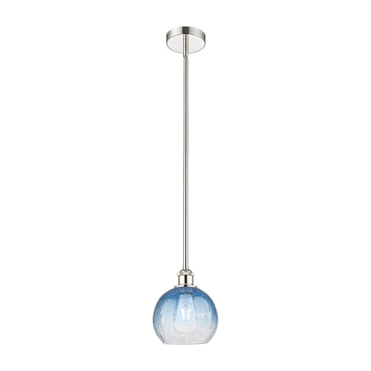 Innovations Brookhaven Globe 8in 1-Light Mini Pendant | Industrial Polished Nickel and Sapphire Blue Glass | Kitchen Island & | Model 616-1S-PN-G483-8SB
