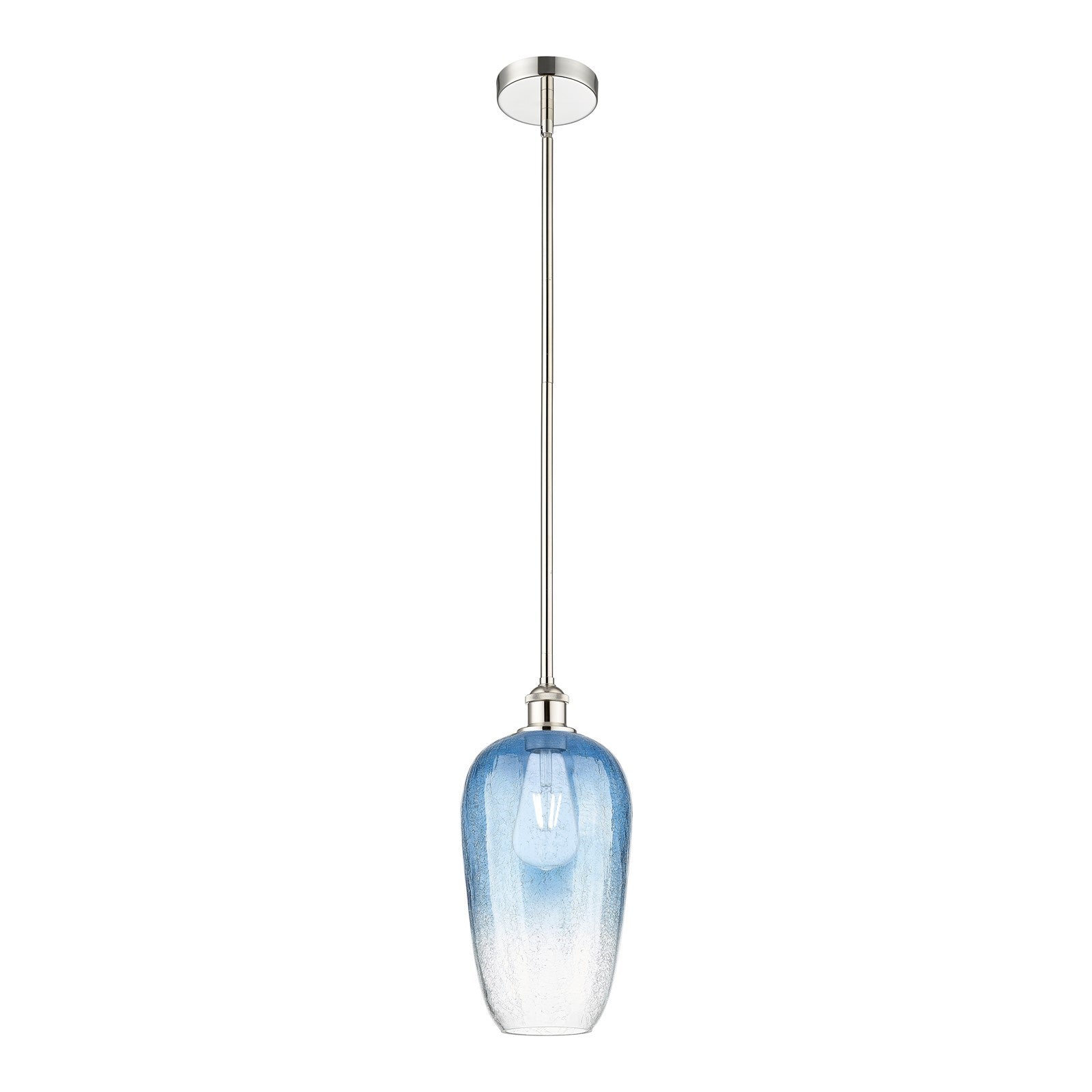 Innovations Brookhaven Flute 7in 1-Light Mini Pendant | Industrial Polished Nickel Steel and Sapphire Blue Glass | Kitchen | Model 616-1S-PN-G484-7SB