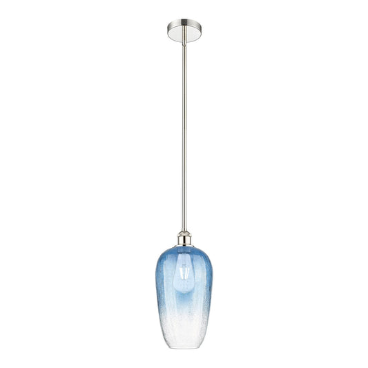 Innovations Brookhaven Flute 7in 1-Light Mini Pendant | Industrial Polished Nickel Steel and Sapphire Blue Glass | Kitchen | Model 616-1S-PN-G484-7SB