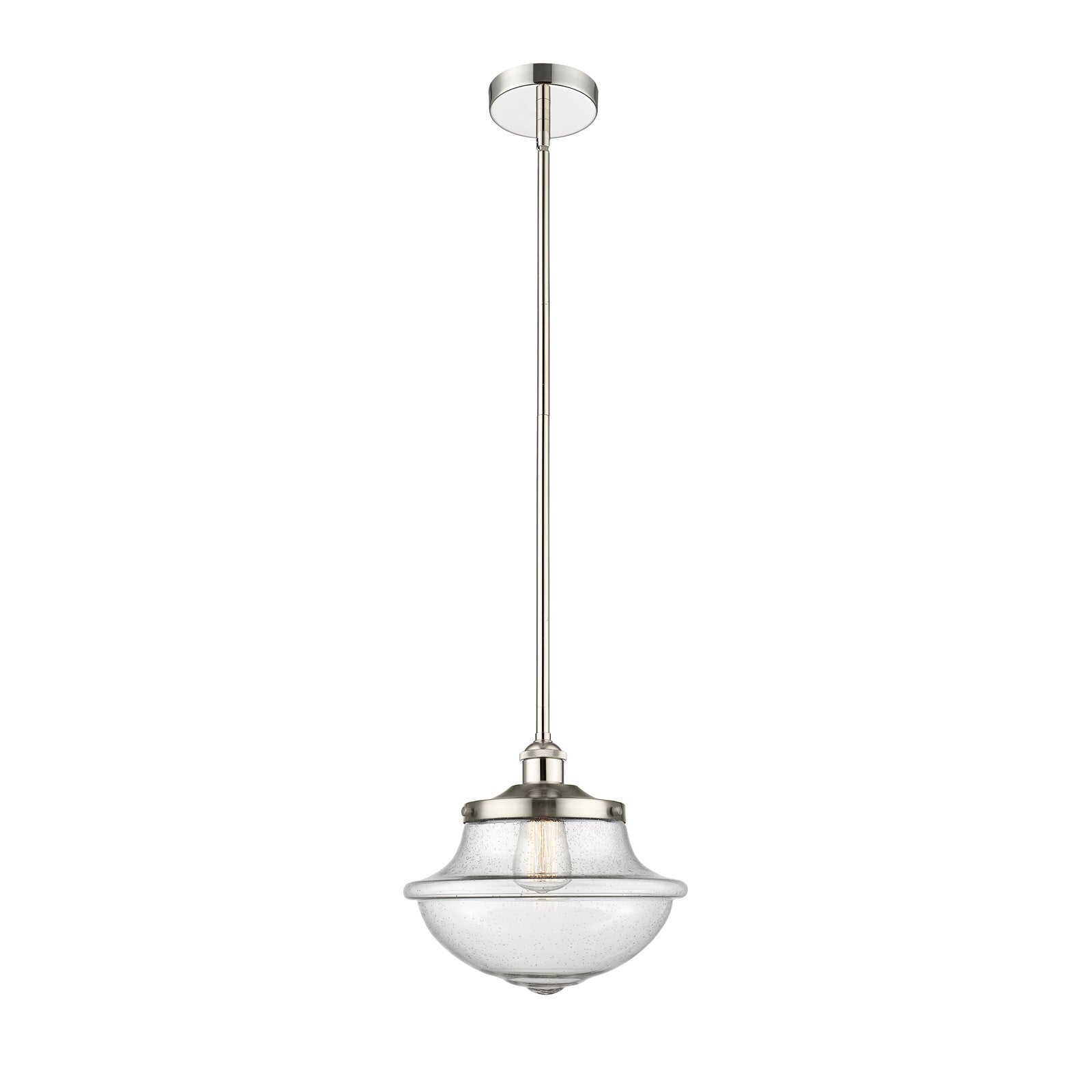 Innovations Oxford 12in 1-Light Mini Pendant | Industrial Polished Nickel and Seedy Schoolhouse Glass | Kitchen Island & Dining | Model 616-1S-PN-G544