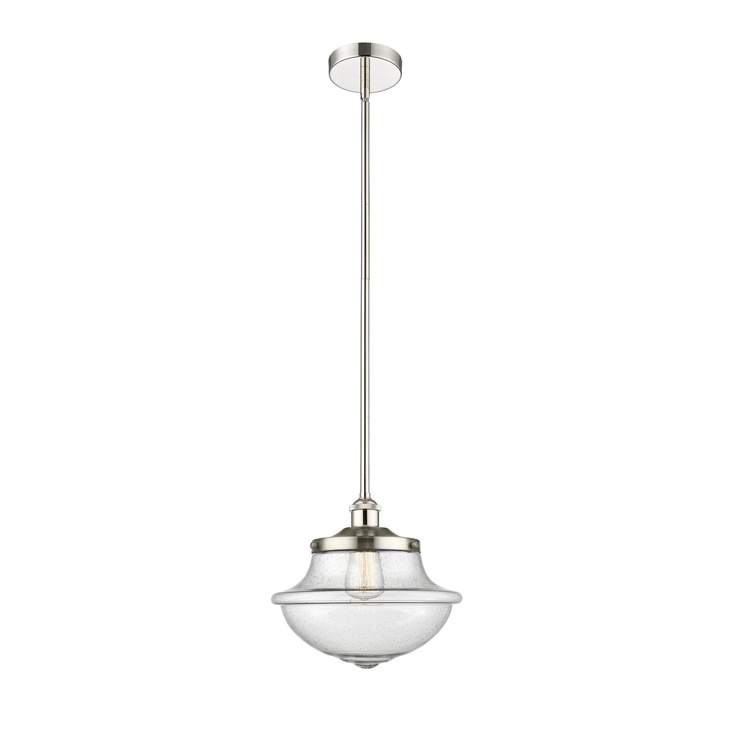 Innovations Oxford 12in 1-Light Mini Pendant | Industrial Polished Nickel and Seedy Schoolhouse Glass | Kitchen Island & Dining | Model 616-1S-PN-G544