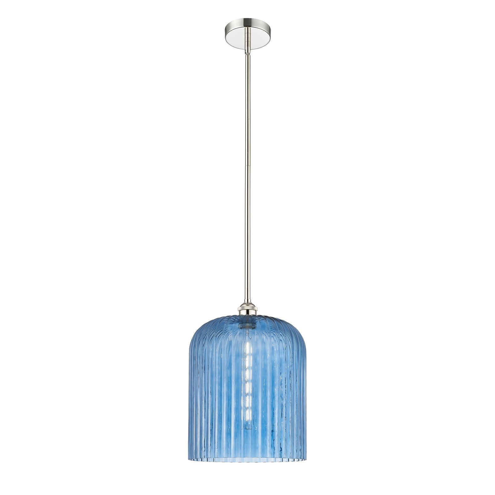 Innovations Bridal Veil 5in 1-Light Mini Pendant | Art Nouveau Polished Nickel and Princess Blue Ribbed Glass | Kitchen Island | Model 616-1S-PN-G559-12BL