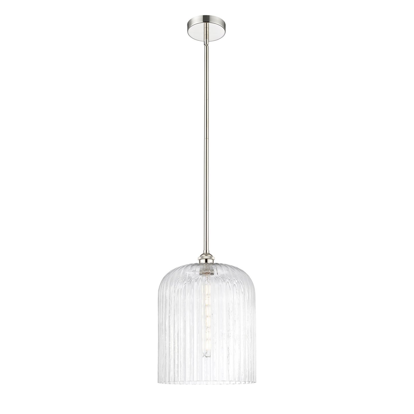 Innovations Bridal Veil 5in 1-Light Mini Pendant | Art Nouveau Polished Nickel Steel and Clear Ribbed Glass | Kitchen Island & | Model 616-1S-PN-G559-12CL