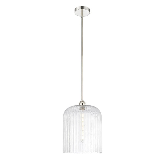 Innovations Bridal Veil 5in 1-Light Mini Pendant | Art Nouveau Polished Nickel Steel and Clear Ribbed Glass | Kitchen Island & | Model 616-1S-PN-G559-12CL