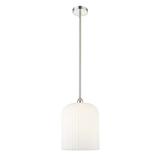 Innovations Bridal Veil 5in 1-Light Mini Pendant | Art Nouveau Polished Nickel and Gloss White Ribbed Glass | Kitchen Island | Model 616-1S-PN-G559-12GWH