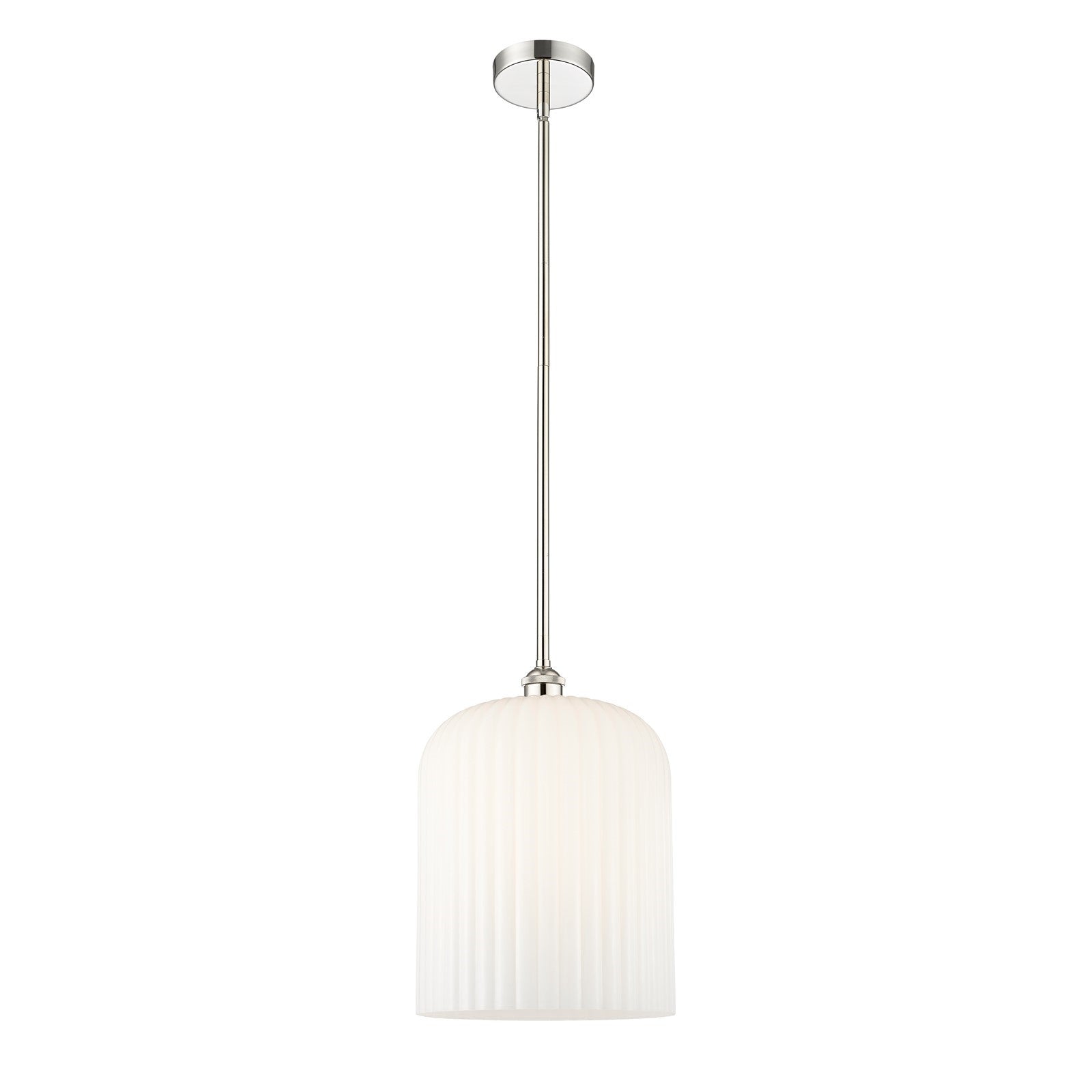 Innovations Bridal Veil 5in 1-Light Mini Pendant | Art Nouveau Polished Nickel and Gloss White Ribbed Glass | Kitchen Island | Model 616-1S-PN-G559-12GWH